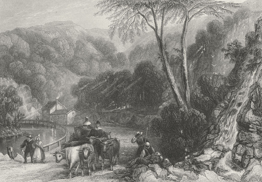 BELGIUM. View Theux. Shepherd Ox cart 1840 old antique vintage print picture